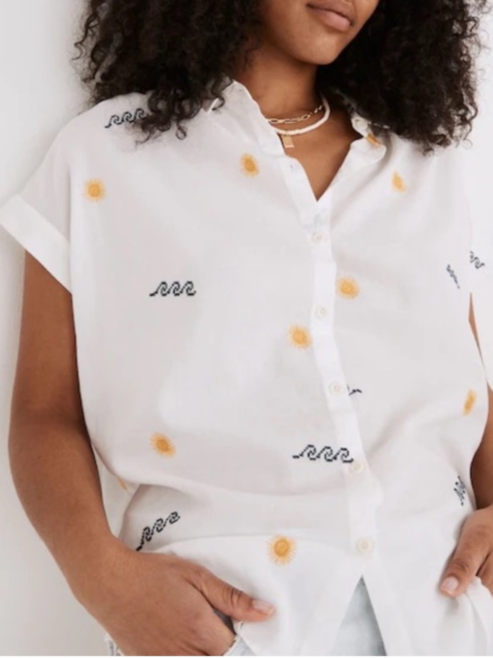 Madewell White Sun Embroidered Central Shirt Size Large - Picture 2 of 10